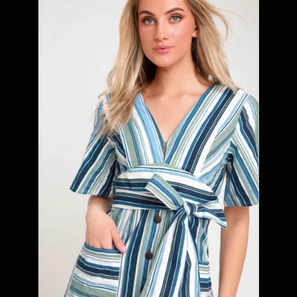 NEW W TAG! Lulu’s Tahani Striped Button Front Midi - Picture 2 of 3